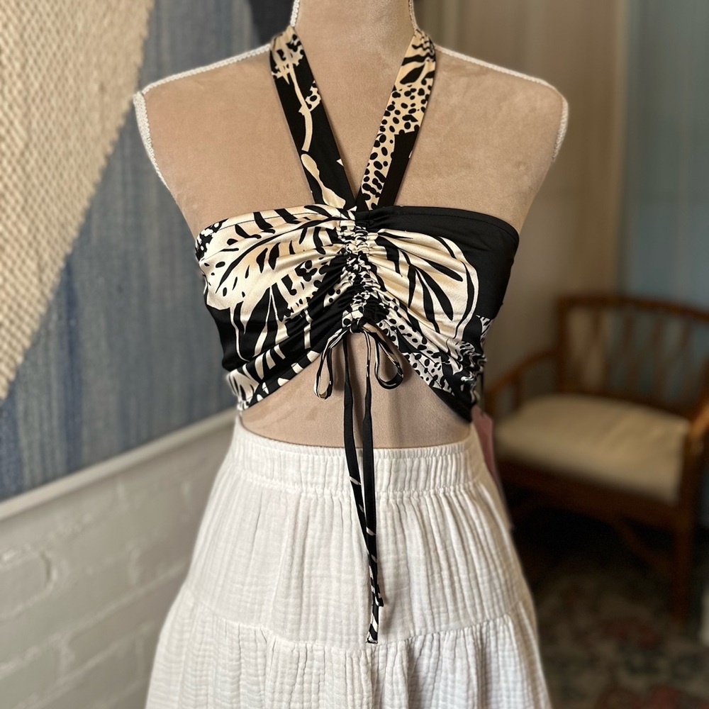 Future Collective Alani Noelle Black Animal Print Bandeau Crop Top - Picture 2 of 16